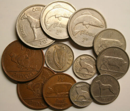 NICE CIRCULATED Bag 12 X 1960s Irish Coins Half Penny To Half Crown Ireland