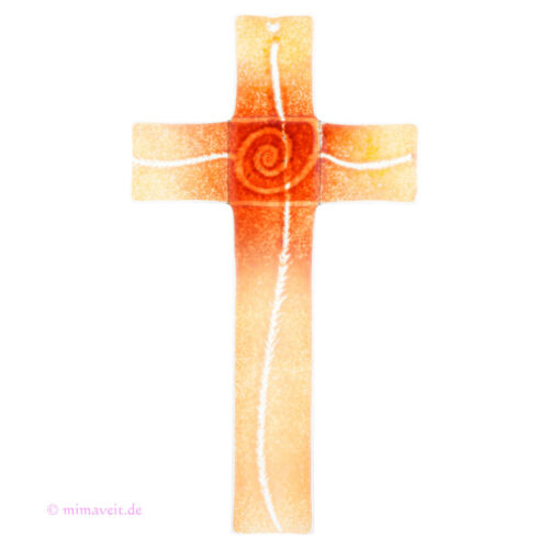 Glaskreuz Croix en verre wandkreuz dans jolie couleurs spirale rouge orange baptême