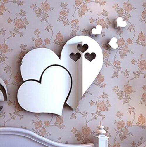 Self Adhesive 3D Heart Mirror Background Wall Sticker Decal Living Room Bedroom