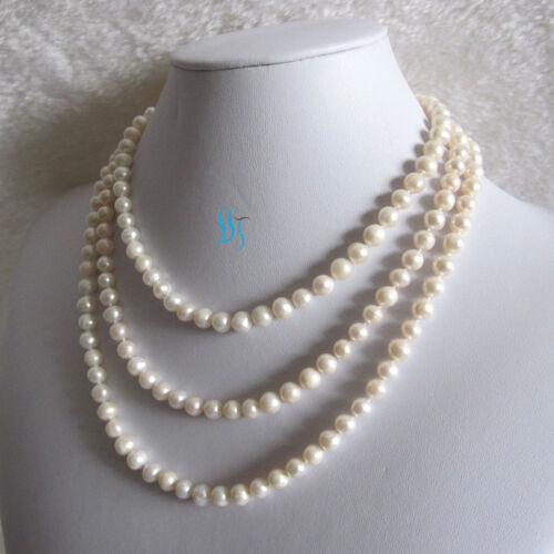 52/" 5-7mm White Cultured Freshwater Pearl Necklace Off Round Jewelry