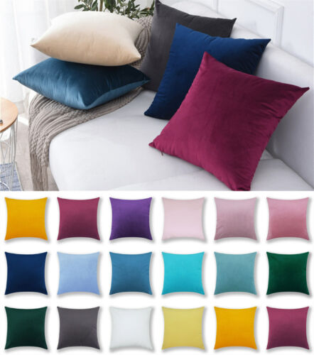New UK Velvet Soft Plain Solid Cushion Cover Pillow Case Home Sofa Decor 18/"