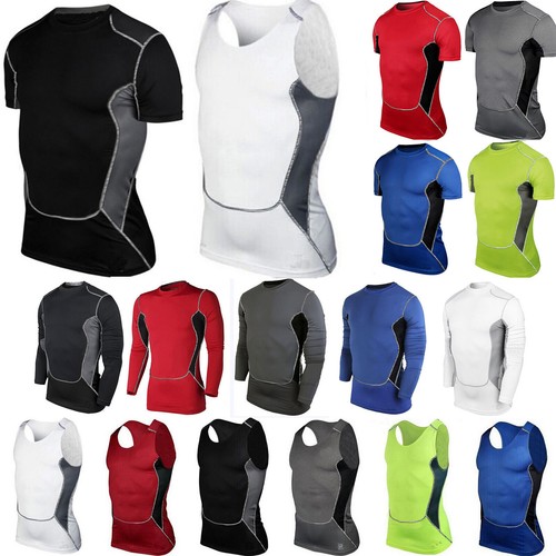 Mens Sports Compression T-Shirt Vest Tank Tops Fitness Workout Base Layer Tee