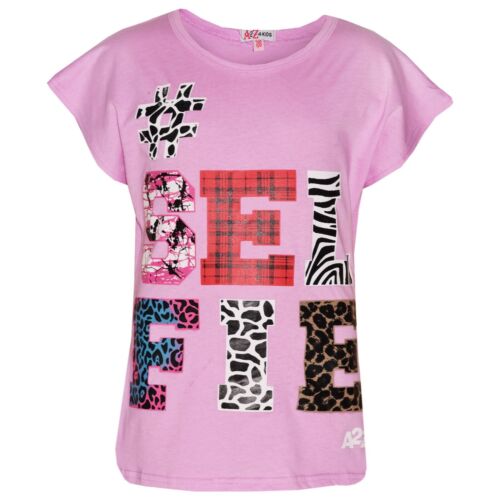 Enfants Filles Haut Selfie Imprimé Tendance lilas T Shirt Top /& Fashion Legging Set 7-13Y