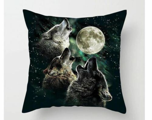 wolves wolf  painting Cushion Cover  45cm woodland forest howling moon 