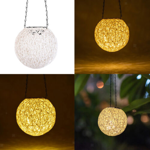LED Solar Powered Licht Hängen Laterne Rattan Ball Lampe für Xmas Tree Decor