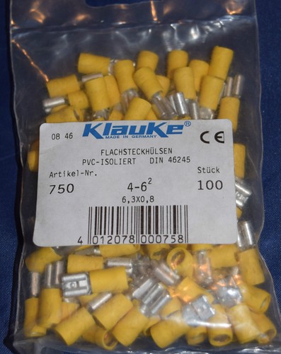 100 Stk Klauke Flachsteckhülse gelb 4-6qmm 750 45