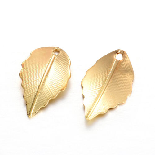 10pcs Gold Tone Brass Leaf Pendants Carved Dangle Charms Findings Craft 17x10mm