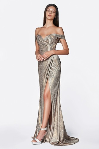 Cinderella Divine KC872 Evening Dress Prom Dress Off the shoulder metallic gown