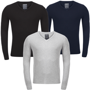 New Mens Kensington Dockside Longsight V Neck Ribbed Knitted Jumper Size M-XXL