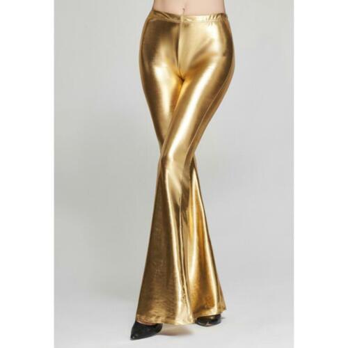 Fashion Women Shiny Lame Flare Leggings Bell Bottom Pants 70/'s Disco Clubwear NW