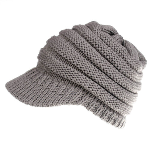 Womens Ladies Ponytail Cap Warm Knitted Crochet Oversized Ski Slouch Beanie Hat 