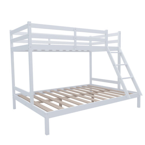 Triple Sleeper Bed  Wooden Bunk Bed Frame in White 4ft6 Trundle 3ft Upper Bed