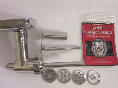 STAINLESS METAL Grinder for Kitchenaid Mixer /& Sausage Stuffer Kit CASINGS