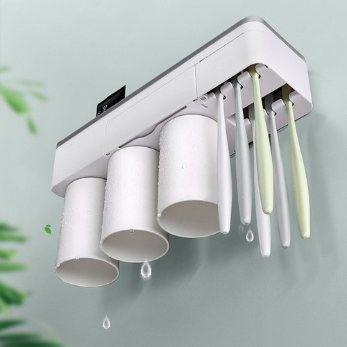 Toothpaste Toothbrush Holder Magnetic Cup Storage Rack Bathroom Wall Mount Stand