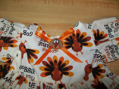 THANKSGIVING TURKEY PRINT DRESS for 16-17/"CPK Cabbage Patch Kids w//turkey button