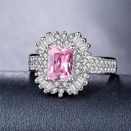 Argent 925 magnifique coupe de Princesse Rose Sapphire femmes bague de mariage Taille 6-10