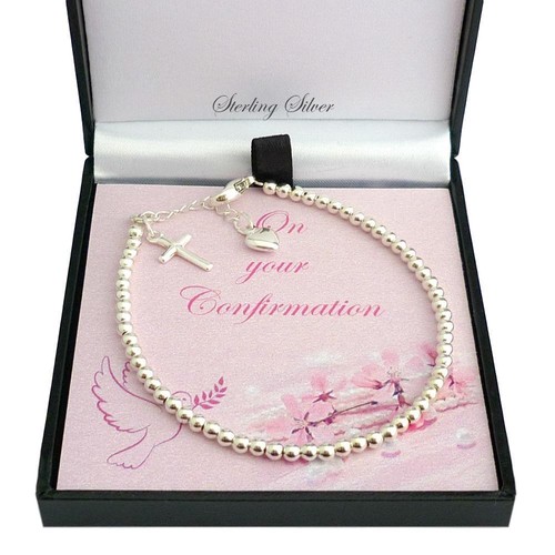 Confirmación Regalo Pulsera Plata Ley con Cruz Charm para Confirmation