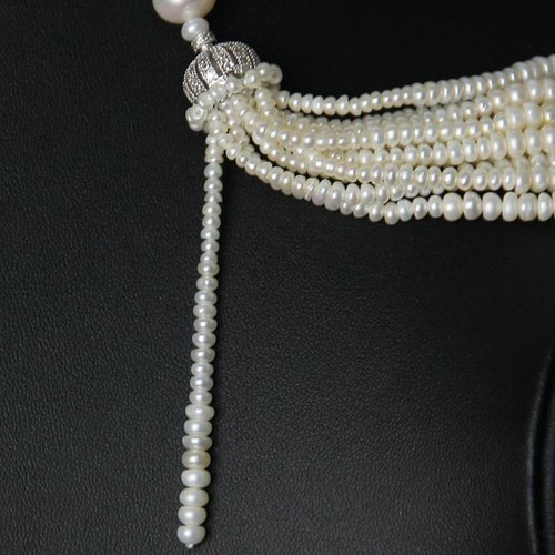 Collier Sautoir Perle de Culture d`Eau Douce Pompon Class Argent Massive 925 TZ