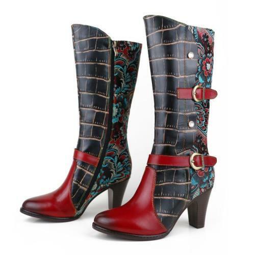 Details about   New Women's Pointy Toe Buckle Strap Block Heels Punk Knee High Boots Outdoor L 