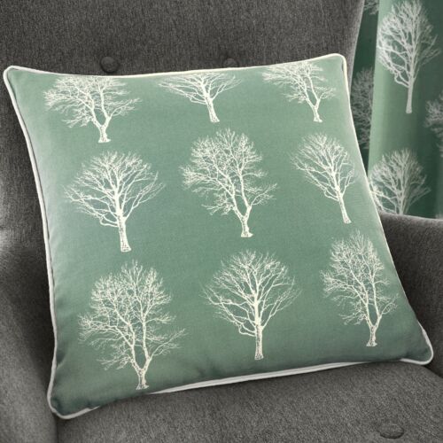 Fusion WOODLAND TREES Duck Egg Blue 100% Cotton Eyelet Ring Curtains Cushions 