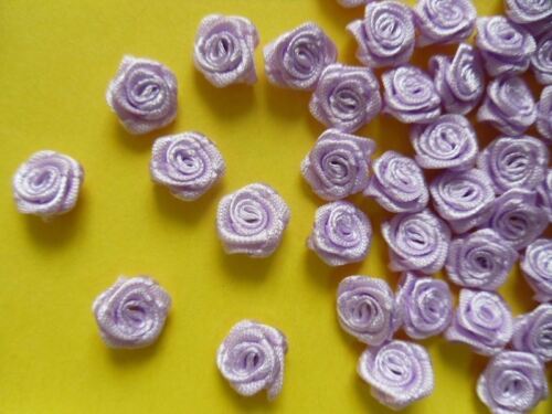 3/8" Purple Mini Ribbon Roses Appliques-Lots of 100 pcs W R0030U 
