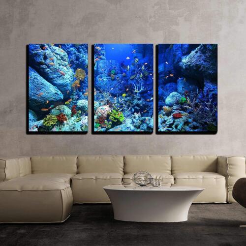 Canvas Art Wall Decor Underwater World 24/"x36/"x3 Panels Wall26