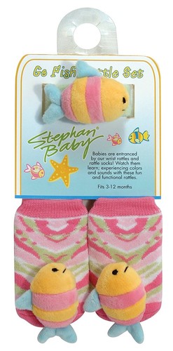 Pink Fish Stephan Baby Go Fish Wrist Rattle and Rattle Socks Gift Set