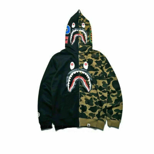 Camo Hoodie BAPE//A//Bathing Ape Sweatshirts Mens SHARK Head FULL ZIP Jacket//Coat//