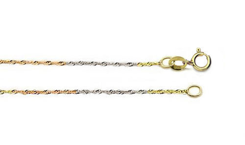 Details about   14K Tri Color Gold Singapore Chain 1mm wide Sparkling Necklace Spring Ring Clasp 