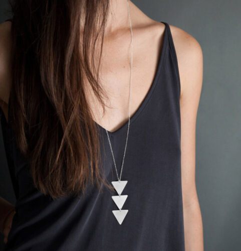 Vintage Women Necklace Triangle Pendant Charm Choker Long Sweater Chain Jewelry