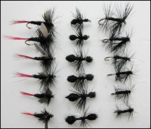 Dry Fishing Flies, nouées Midge 8 Pack Black Ant Red tailed Gnat mixte taille