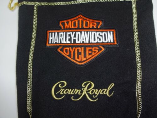 w/ Harley Davidson Motorcycle Biker Patch Custom Crown Royal Black Bag 8-9" 