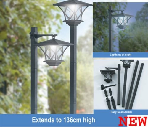 Pair of 2 Black Garden Outdoors Rechargeable Solar Powered Post Lights Lamp New