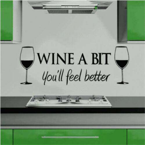 Wine A Bit Vinyl Wall Sticker QuoteMural Decor Removable Decal Dining Room FG