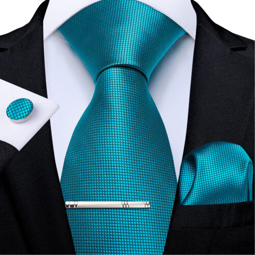 DiBanGu Black Purple Blue Gold Silk Solid Necktie Hanky Cufflinks Tie Clip Set