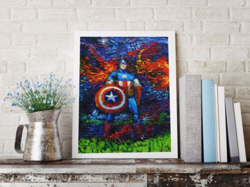 Superhero Captain America Decor Canvas Print Van Gogh Starry Night Wall Art A062