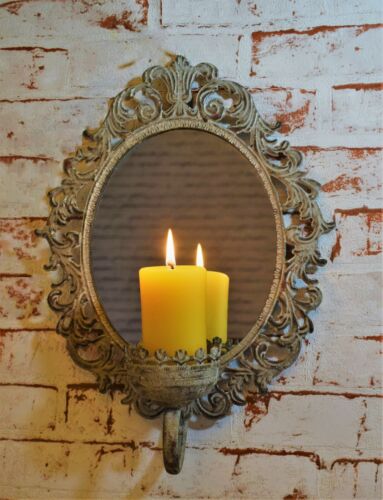 Spiegel mit Kerzenhalter Metall beige H 36 cm Kerzenhalter Wandhalter Wanddeko