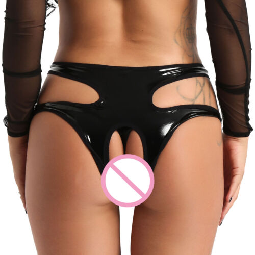 Womens Crotchless Wet Look G-string Briefs Panties Pants Thong Lingerie Knickers 