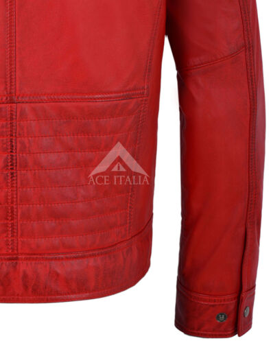 Chaqueta de Cuero para Hombre Estilo Retro Rojo Para Motocicleta 100/% Real Napa Chaqueta 2414