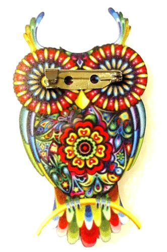 Owl Large Multicolor Floral Acrylic Pin Brooch Jewelry