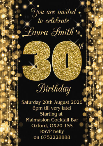 10 x Personalised Evening Birthday Party Invitations 30th 40th etc