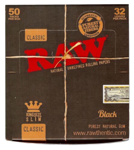 RAW Black Kingsize Slim 50pk Natural Unrefined Hemp Rolling Papers New! 