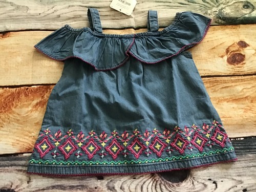 Gymboree 3T 4T Spring Vacation Cold Shoulder Ruffle Embroidered Chambray Top NWT