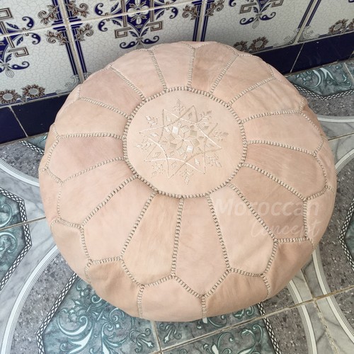 Moroccan Leather Pouf natural color