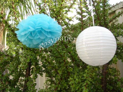 10x blue paper pom poms white lanterns wedding party baby shower home decoration 