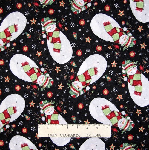 Stay Warm Snowman /& Snowflake Toss Black Christmas Fabric Springs YARD
