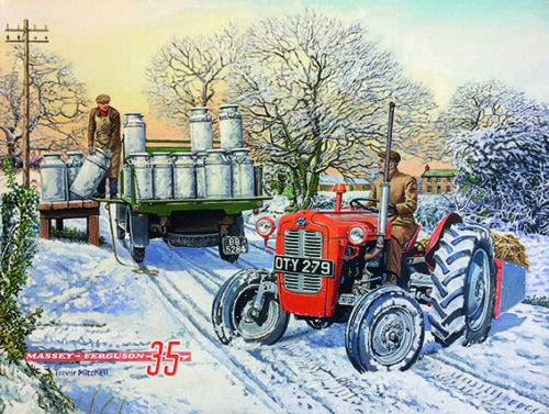 Massey Ferguson 35 Tractor Milk Churns Winter Scene Fridge Magnet