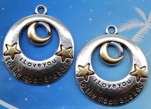 2pcs I love you to the moon and back/' alloy charms pendants 38*34*3mm