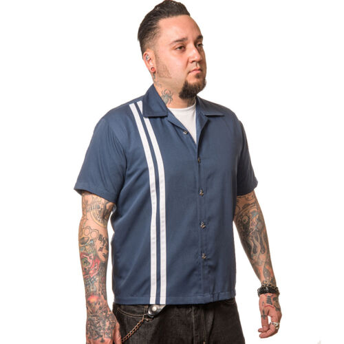 Steady clothing rockabilly retro vintage bowling shirt chemise v-8 Racer Bleu Foncé