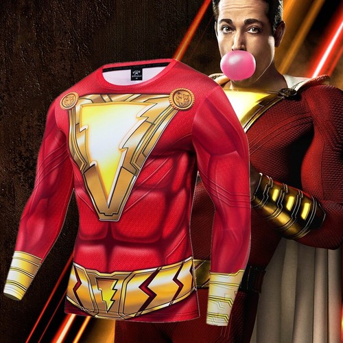 Shazam Men/'s Compression 3D Printed T-shirt Sports Gym Fitness Superhero Tops